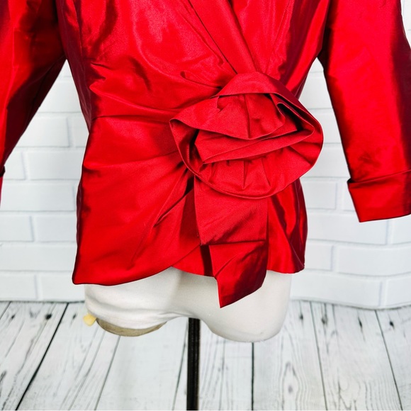 Alex Evenings Red Taffeta Bow Jacket - Size Medium - Picture 3 of 16